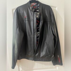Nike Rare Authentic XL New Black Leather Jacket With Iconic Sneaker Logo